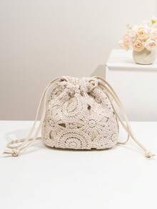 Mini New Fashion Drawstring Bucket Bag, Beach Bag - Beige - View 2