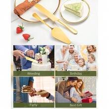 2-Piece Premium Cake Cutting Set, Exquisite Knife And Server With Serrated Design, Includes Cake Knife And Pie Spatula For Pastry, Pizza And Desserts (Gold) - View 7