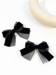 2个黑色法式双蝴蝶结发夹，女士款 - 黑色 - 查看 2