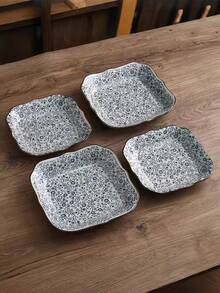 1pc Exquisite Square Cornered Floral Ceramic Plate, Chinese Retro Decorative Dish, Reusable Multi-Purpose Plate For Restaurant, Living Room, Gathering, Gift - Dusty Blue - View 4