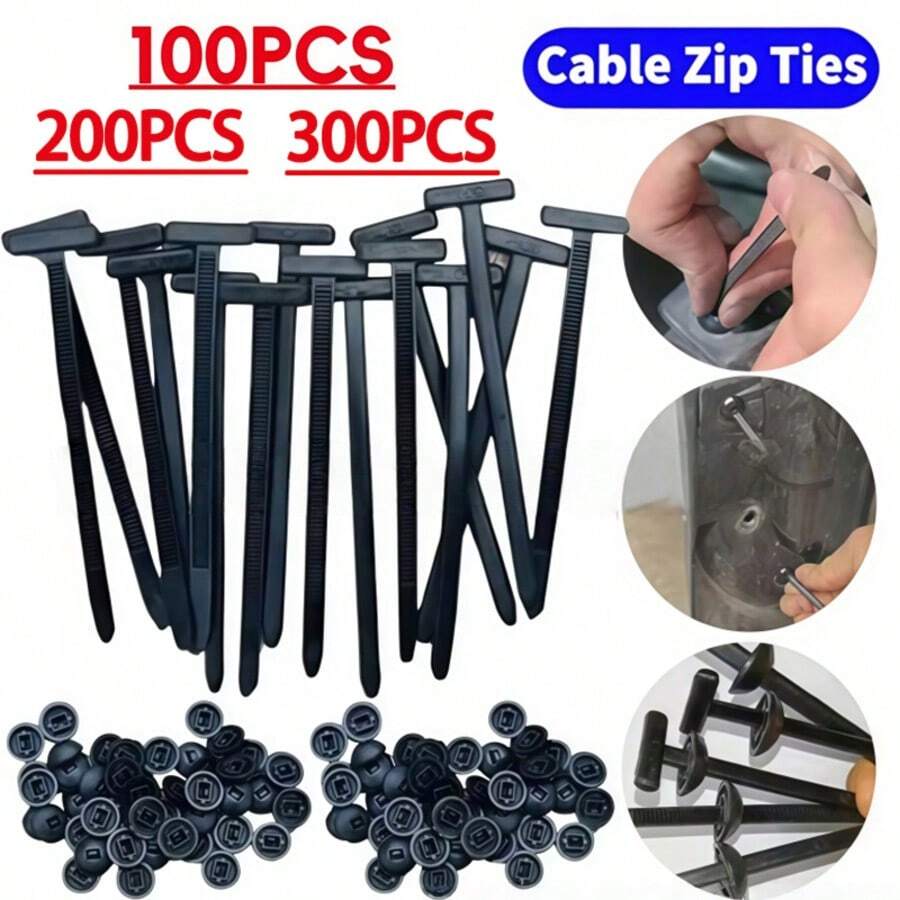 100/200/300pcs Heavy Duty Nylon Cable Ties With Lock Design, Featuring Tail And Button, Cable Tie Fasteners For Automotive And Daily Use