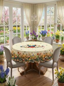 1 pieza - Mantel de estilo vintage con estampado de abeja y flores con ribete de encaje, estampado de acuarela de abeja, girasol, narciso, flores silvestres, mantel de poliéster impermeable, lavable para decoración de restaurante, primavera en el hogar y fiesta del Día de la Madre - Multicolor - Ver 8