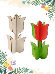 10Pcs Wooden Tulip Shapes For DIY Crafts, 3D Paintable Floral Decorations, Light Beige Natural Wood, Birthday Decor, Wedding Decor, Spring Home Decor, Floral Decor, Baby Shower Decor, Gender Reveal Party Supplies, 1st Birthday Party Decor, Bridal Shower Decor, Creative Crafts, Handicrafts, Floral Arrangements, Creative Art Supplies For Painting Decorations, Gifts For Kids, Holiday Party Supplies, Party Favors - Tulip - View 3