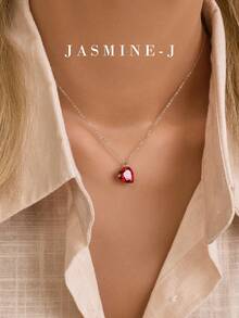 1pc S925 Sterling Silver Double Heart Pendant Necklace,Red Diamond Heart Pendant Necklace,Gold Necklace,Minimalist Elegance,Suitable For Women To Wear Daily - Multicolor - View 6