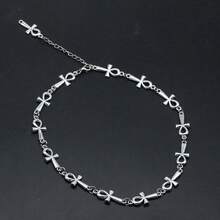 1 pieza Pulsera minimalista con cadena de cruz, pulsera de la llave de la vida, joyería de muñeca de longitud ajustable - Plateado - Ver 7