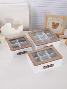 1pc Modern Minimalist Design White Elevated Wooden Tea Box, 4/6/9 Compartments Tea Bag Organizer, Coffee Bag Storage Box With Glass Display Window, Suitable For Tea Room, Coffee Shop, Pantry, Living Room, Dining Room - Multicolor - View 1