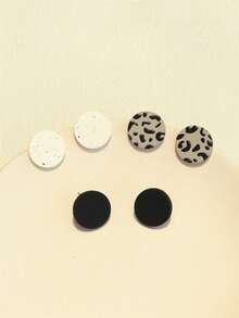 3对波点和豹纹亚克力圆形耳环，个性化陶瓷质感耳环，适合女孩佩戴 - 彩色 - 查看 7