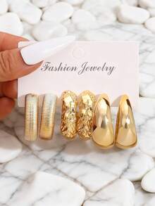 1 Set Fashionable Minimalist Retro CCB Metal Twisted Stripe Geometric Pattern Multi-Element Earrings Set, Suitable For Women's Daily Wear, Birthday Gift For Friends - Yellow Gold - View 4
