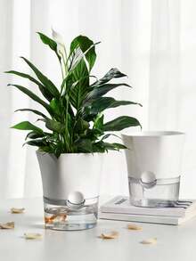 1 件自动浇水塑料花盆，带可见水位指示器，易于护理，透气且适合懒人的设计 - 白色 - 查看 6