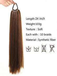 24 Inch Braided Straight Ponytail, Synthetic Extensions Made Of Polyester Fiber, With Elastic Bands Wrapped Around The Hair, Available In Various Colors. Suitable For Women To Wear In All Seasons And Can Also Be Used As Daily Accessories.,Festival,Party - Natural Black - View 4