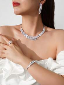 Set de 5 piezas de joyería con colgantes con borlas y circonitas cúbicas con forma de gota de agua, adecuado para bodas, fiestas, cumpleaños, reuniones de festividades y accesorios para vestidos de mujer - 1311101744 - Ver 7