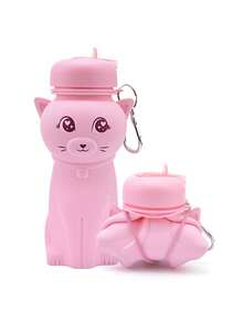 BENNY 可爱3D猫咪可折叠硅胶儿童水瓶 600ml，可折叠防漏，带登山扣 | 开斋节礼物、斋月特惠、返校季礼物、复活节礼物篮礼物、圣诞节礼物（适合女孩、男孩、幼儿） - 彩色 - 查看 10