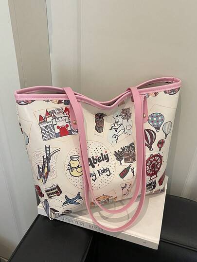 2026 Autumn New High-Quality Tote Bag, Women's Shoulder Bag, Commuter Underarm Bag With Colorblock Graffiti Design