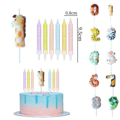 1 pieza/7 piezas, Velas con forma de animales, que incluyen velas de cumpleaños rectas de colores con texto "Feliz Cumpleaños", velas de cumpleaños y velas con forma de animales lindos para celebraciones de cumpleaños y decoraciones de fiestas festivas