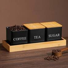 Bộ 3 hũ đựng bằng sắt đen trắng có nắp đậy, thích hợp để đựng hạt cà phê, đường, lá trà và các vật dụng nhà bếp khác. - Xem 2