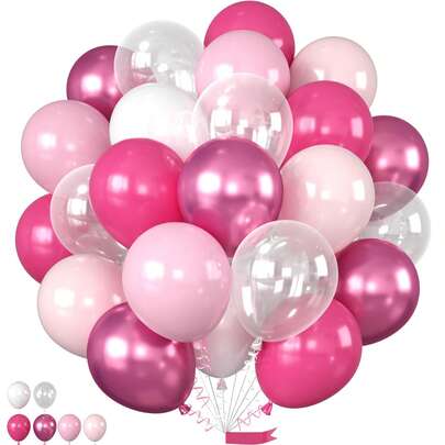 Bộ 12/26/35/50 quả bóng bay màu hồng đậm và trắng kích thước 10 inch, bóng bay cao su ánh kim màu hồng và trắng, thích hợp trang trí sinh nhật, tiệc mừng em bé, đám cưới, tiệc độc thân, Ngày của Mẹ, lễ tốt nghiệp.