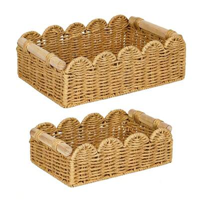 Modern Braided Basket With Sturdy Handle Perfectly Sized For Small Item Storage, Decorative Woven Design Ideal For Home Organization And Bedroom Decor
