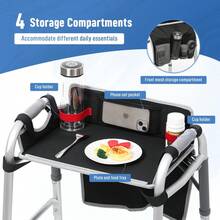 JFMkaer Walker Tray With Cup Holder – Folding Walker With Pockets & Non Slip Mat For Food,Mobility Trays Fits Most Standard Folding Walkers,Walker Accessories For Elderly - Black - View 4