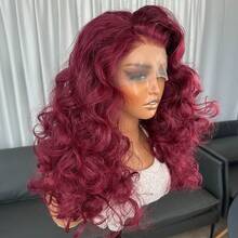13x4 Kanekalon Futura Burgundy Lace Front Wig, Heat Resistant Synthetic Hair, 18 Inch Long Wavy No Glue Half Hand-Tied Natural Hairline Pre-Plucked, 150% Density, Fashionable For Women & Girls, Party, Vacation, Makeup, Daily Wear - Burgundy - View 8