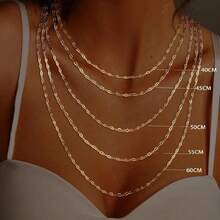 1pc S925 Sterling Silver Paperclip Necklace, Vintage Style Paperclip Necklace For Women, Daily Wear, Available In 40cm, 45cm, 50cm, 55cm, 60cm Chain Length, Multiple Sizes To Choose, Suitable As Gift For Girlfriend - Gold - View 1