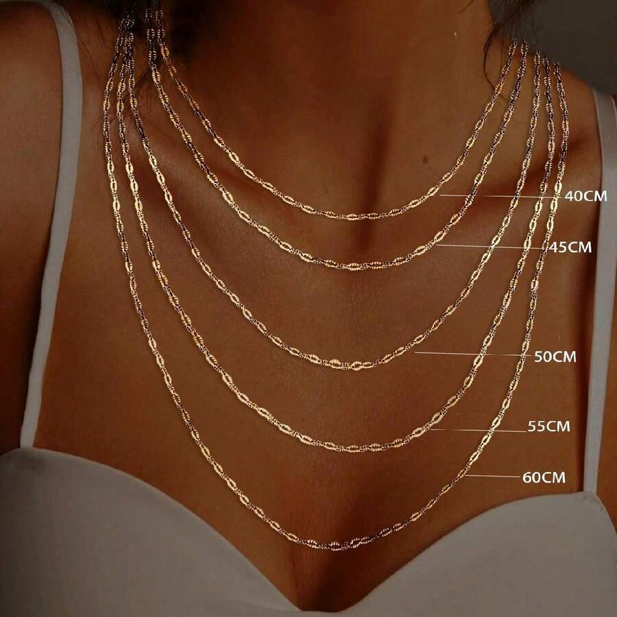 1pc S925 Sterling Silver Paperclip Necklace, Vintage Style Paperclip Necklace For Women, Daily Wear, Available In 40cm, 45cm, 50cm, 55cm, 60cm Chain Length, Multiple Sizes To Choose, Suitable As Gift For Girlfriend - Gold - View 1