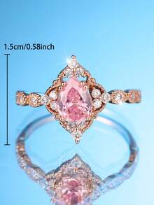 1枚优雅梨形切割粉色合成锆石玫瑰金镀层戒指，适合日常佩戴、母亲节、派对、宴会等各种场合，四季皆宜。 - 玫瑰金色 - 查看 4