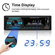 1DIN车载收音机立体声蓝牙MP3播放器FM收音机，7种颜色可选，带遥控器、AUX/USB/TF卡槽和车载安装套件 - 12V - 查看 9