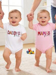 Baby Girl 2pcs/Set Letter Printed Short Sleeve Bodysuit - Multicolor - View 1
