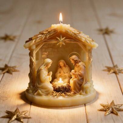 3D圣母玛利亚耶稣约瑟硅胶蜡烛模具 – 易脱模，经久耐用，适用于香薰蜡、家居装饰、DIY工艺品（1个）