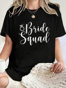 Camiseta 100% Algodón Unisex para Damas de Honor, Boda, Despedida de Soltera, Equipo de la Novia, Camiseta de Manga Corta, Camiseta Gráfica Casual para Hombre y Mujer - Negro - Ver 6