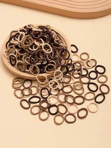100pcs Basic Coffee Color Seamless Small Spiral Hair Ties, Suitable For Daily Ponytail, Bun, Pigtails, All Seasons, Fashionable Hair Accessory Gift, Ideal For Outings, Parties, Beach Vacations, Dates, Commuting, Easy Styling, Practical Item! Scrunchie Elastic Hair Ties - Brown - View 6