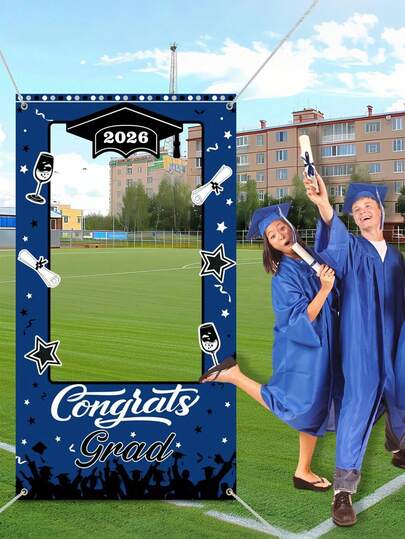 Trang trí lễ tốt nghiệp năm 2026, phông nền và phụ kiện chụp ảnh tiệc tốt nghiệp năm 2026, Chúc mừng tốt nghiệp năm 2026, Trang trí tiệc tốt nghiệp trung học/đại học màu xanh dương và đen, phông nền tiệc, phụ kiện chụp ảnh, lễ kỷ niệm ngày lễ, lễ tốt nghiệp