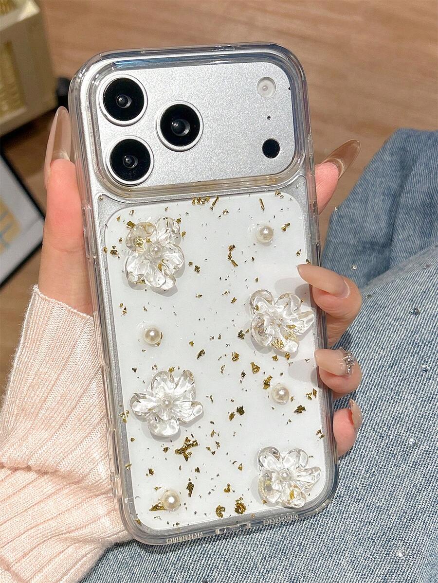1个装 奢华可爱3D樱花亮片环氧树脂手机壳，兼容 17 Pro Max、17 Pro、17、16 Pro Max、16 Pro、16、16、15 Pro Max、15 Pro、14 Pro Max、14 Pro、13、12 Pro Max、11、16、15、14 Plus，时尚艺术透明防摔后盖，送给女孩的礼物