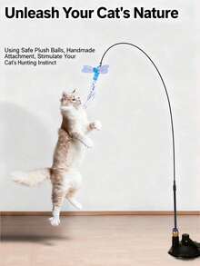 1pc Cat Teaser Wand Toy With Replaceable Feather & Bell, Interactive Pet Toy For Cat Exercise And Entertainment, Handheld Wand With Various Insect Shaped Attachments - Multicolor - View 3