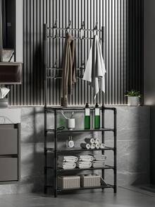 4-Tier/5-Tier Independent Metal Shoe Rack (Shoe Rack Material: Non-Woven Fabric), Can Be Used As Hat Rack, Multi-Function Outdoor Storage Rack, Independent Wardrobe Hanging Rack, Multi-Layer Indoor Shoe Rack, Equipped With 8 Stainless Steel Dual Hooks Shoe & Hat Combination Rack, 3-In-1 Space-Saving Storage Rack, Suitable For Bedroom, Living Room, Behind The Door, Corridor, Can Be Used As Hat Rack, Shoe Rack, Portable Wardrobe, Luggage Storage Rack. - Multicolor - View 4