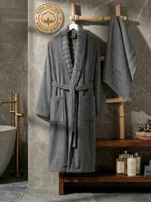 RASELA HOME - 70% Cotton 30% Polyester - Bathrobe And Towel Set (50*90 Towel), Made In Turkey - Dark Grey - View 2