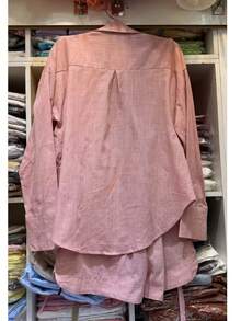 Linen Shirt And Shorts Set (2 Pieces), Lined With Elastic. - 西瓜粉 - 查看 5