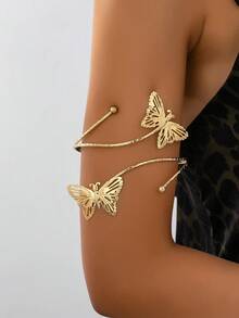 1件欧美风格不对称蝴蝶设计简约优雅手链/臂环，适合女性日常佩戴或参加派对场合。 - 金色 - 查看 1