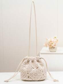 Mini New Fashion Drawstring Bucket Bag, Beach Bag - Beige - View 4