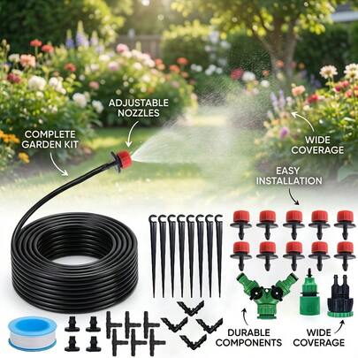 Gardening Drip Irrigation Automatic Watering System Package, Including 123/81/44 Drippers And Spray Watering Package, With Adjustable Drippers, Including 393.7 Inch/787.4 Inch/1181.1 Inch Black Hose, Water-Saving Garden Watering System, Greenhouse Expansion