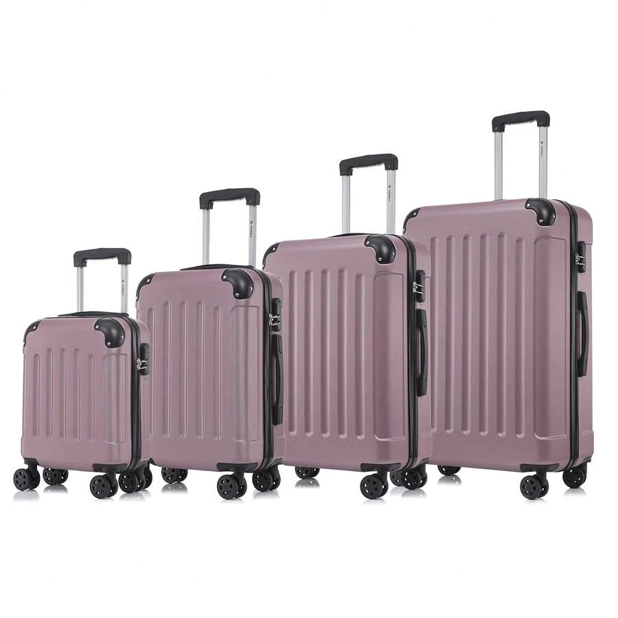 YONSLY 4-Piece Wheeled Suitcase Set With 360° Wheels, Combination Lock, Robust Double Zipper, Mesh Pocket, Soft Rubber Handle, 16/20/24/28 Inch Trolley Suitcase, Hard Shell Carry-On Luggage Set (4-Piece Set, S, M, L & XL) - 玫瑰紅 - 查看 1