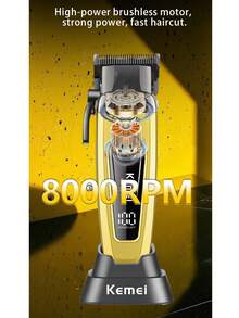 Kemei 1件装 KM-90-4 男士电动理发器专业理发套装，无线理发器带充电底座 - 彩色 - 查看 7
