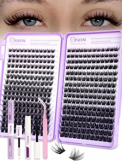 384pcs False Eyelash Extension Kit, Includes Glue, Remover, Tweezers, Reusable & Portable, High Volume Individual Lashes, Soft & Natural, Create 3D Lash Makeup, Suitable For DIY, Travel, Daily, Party, Wedding