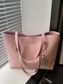 New Lightweight Tote Bag For Women With Rivet Decor, Large Capacity Suitable For Commuting, Shopping, Office, University - Pink - View 11