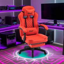 Silla de juego ajustable, silla de oficina cómoda y suave con reposacabezas y soporte lumbar, adecuada para trabajo, descanso y ocio - Rojo - Ver 1