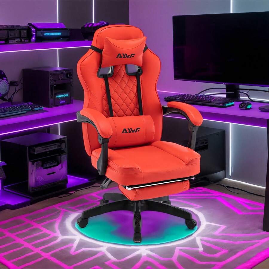 Silla de juego ajustable, silla de oficina cómoda y suave con reposacabezas y soporte lumbar, adecuada para trabajo, descanso y ocio - Rojo - Ver 1