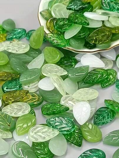 漆叶渐变绿色漆叶珠吊坠，手工DIY串珠发夹，发饰，手链，中国古代汉服饰品，混合颜色组件，项链，耳环，耳钉。