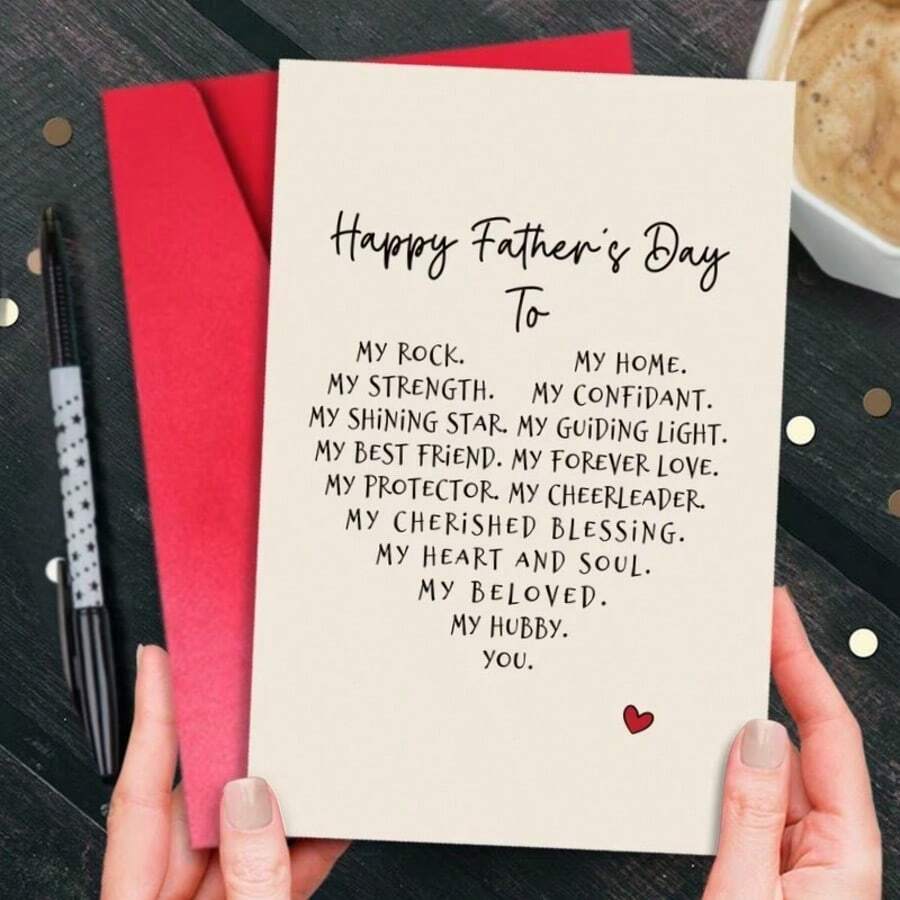 1pc Romantic Poem Father's Day Card For Husband, Sweet Husband Fathers Day Card From Wife, Happy Father's Day To My Dear Hubby