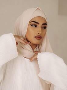 2pcs Women Scarf & Cap Set, Versatile Underlay Cap, Hijab, Middle East Abaya Matching, Elastic Underlay Cap, Chiffon Scarf, Casual Set - Camel - View 5