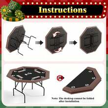 Mesa de póker octogonal para 8 jugadores, mesa de cartas plegable estilo casino con patas colapsables y soportes de tazas acero inoxidable/plástico, mesa de juegos Texas Holdem Blackjack para fiestas en casa. - Acero inoxidable - Ver 4